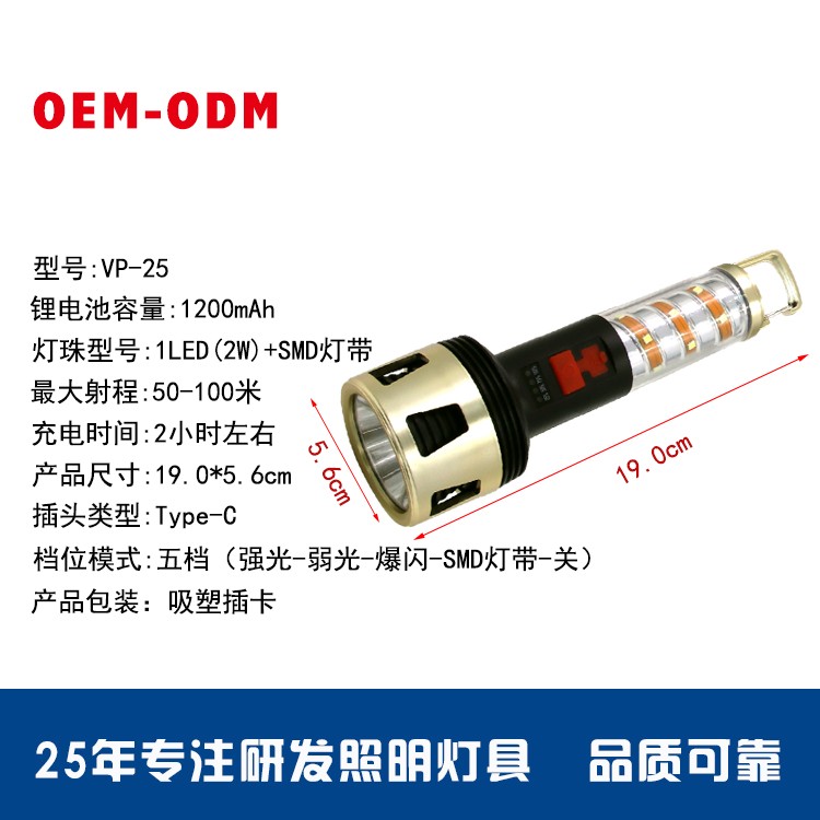 锂电池强光手电筒OEM代加工，贴牌加工，ODM定制，带电量显示图4