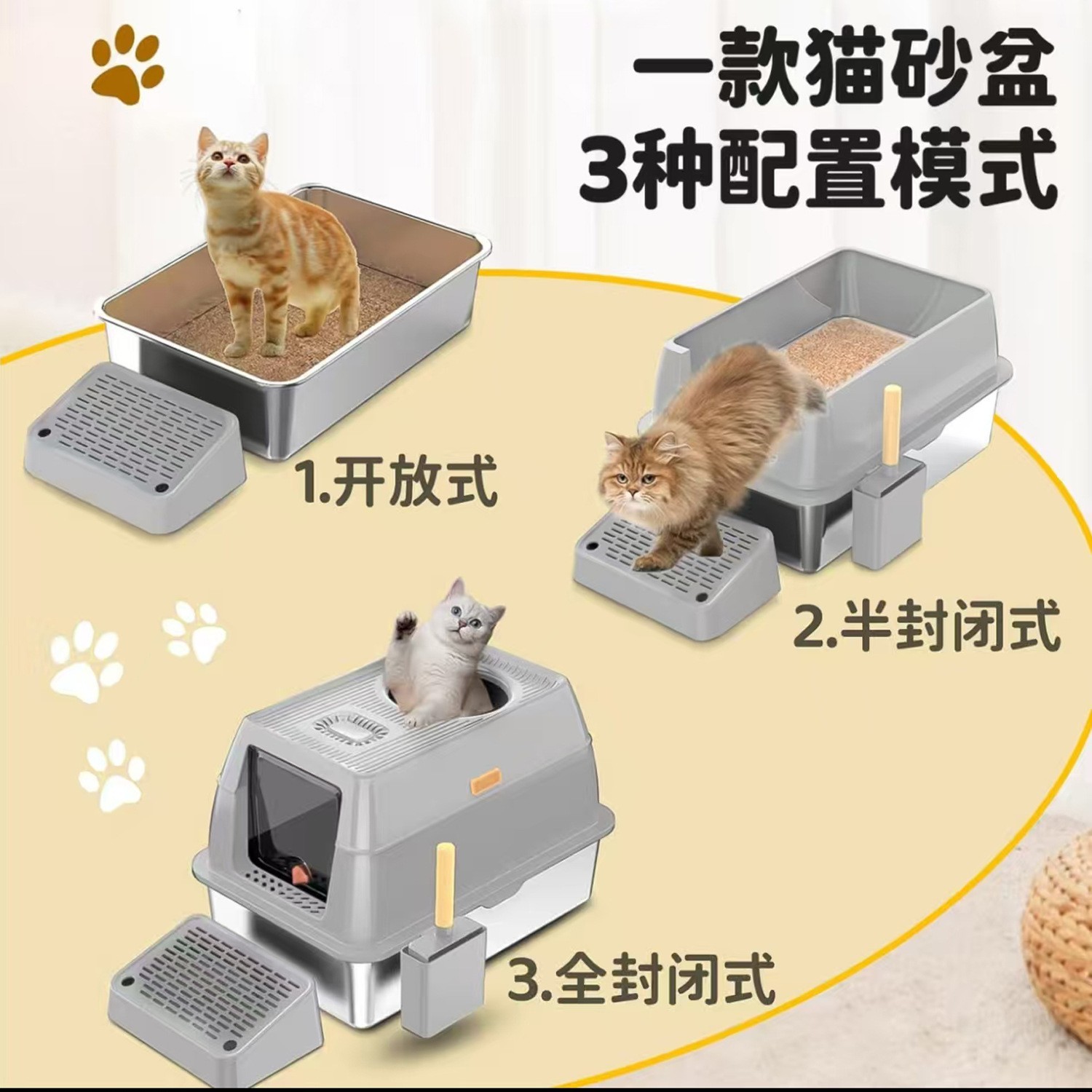 大号不锈钢猫砂盆除臭易清洗全封闭猫砂盆加高防外溅猫厕所,OEM代加工，贴牌加工，ODM定制图2
