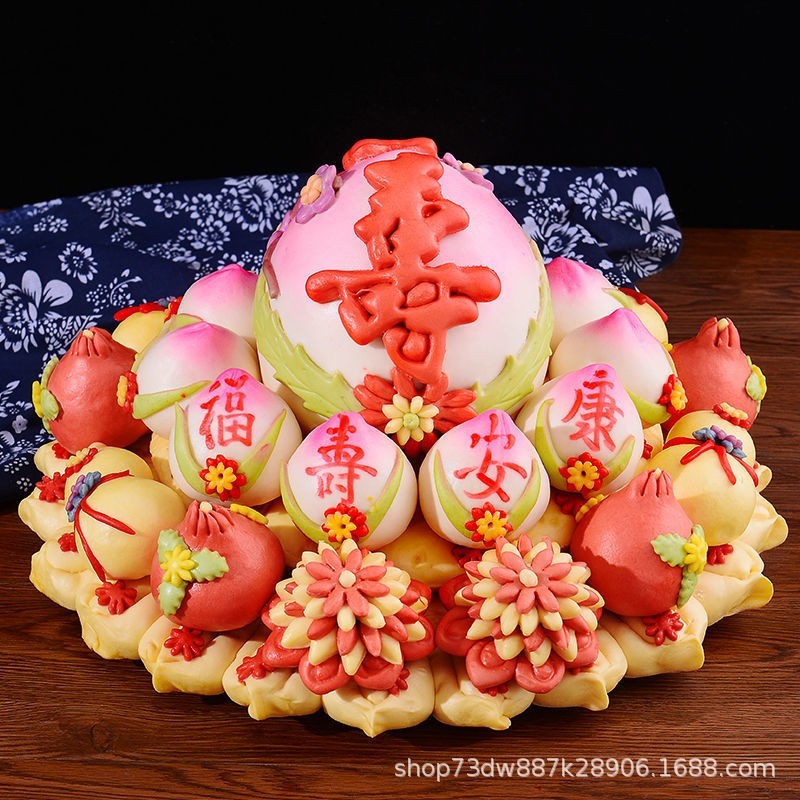 山东胶东花饽饽花样馒头蛋糕老人生日祝寿面点食品喜馍馍中秋礼盒,OEM代加工，贴牌加工，ODM定制图3