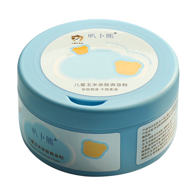 叭卜熊玉米婴儿爽身粉盒装140g宝宝儿童清凉吸汗尿湿粉配粉扑厂家贴牌定制 代工智造图4