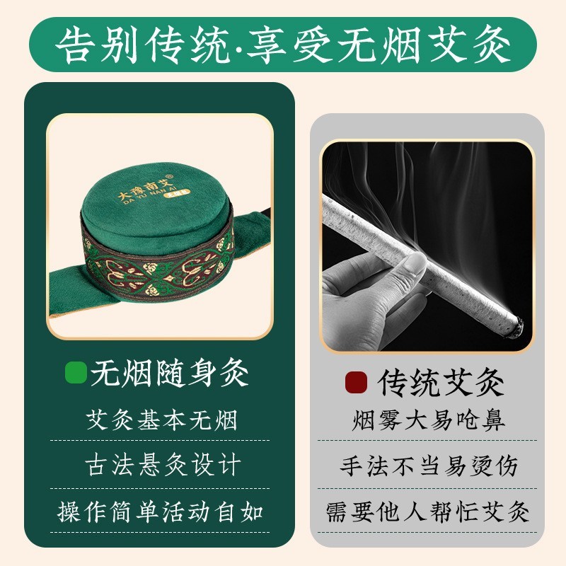 热款便携式艾灸盒随身灸家用无烟艾草艾灸罐熏艾柱排寒全身热敷贴牌定制图2