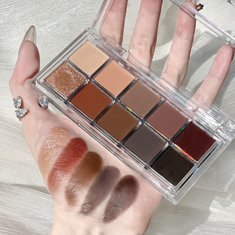 水泥盘10色眼影 冷灰烟熏 蓝色眼影盘 新款高级感哑光 亮晶晶超闪图7