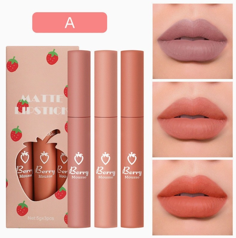唇彩三支装化妆品工厂雾面哑光唇釉套装持久不粘唇彩滋润彩妆口红图3