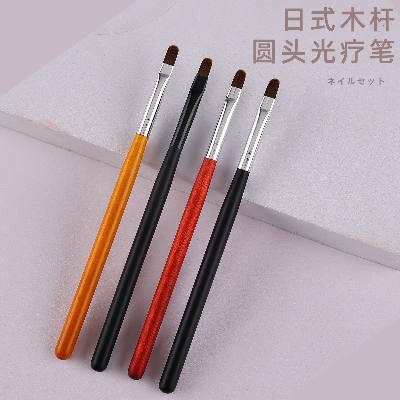 工厂定制日式圆头光疗笔木杆单支彩绘画花笔圆头雕花晕染笔蕾丝笔图2
