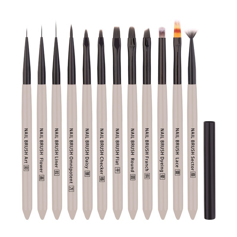 工厂定制美甲彩绘笔全套12支 烟雨色画花拉线笔光疗笔美甲笔刷图3