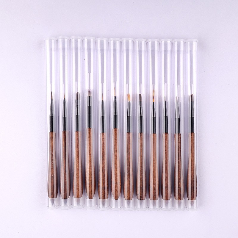 工厂定制日式檀木杆美甲彩绘笔画花笔套装12支 初学者斜头光疗笔图3