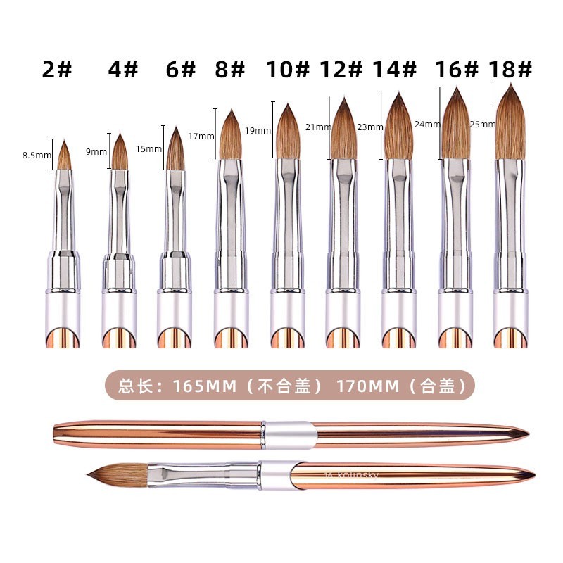 工厂定制貂毛水晶美甲笔 玫瑰金属杆美甲水晶雕花笔Kolinsky笔刷图3