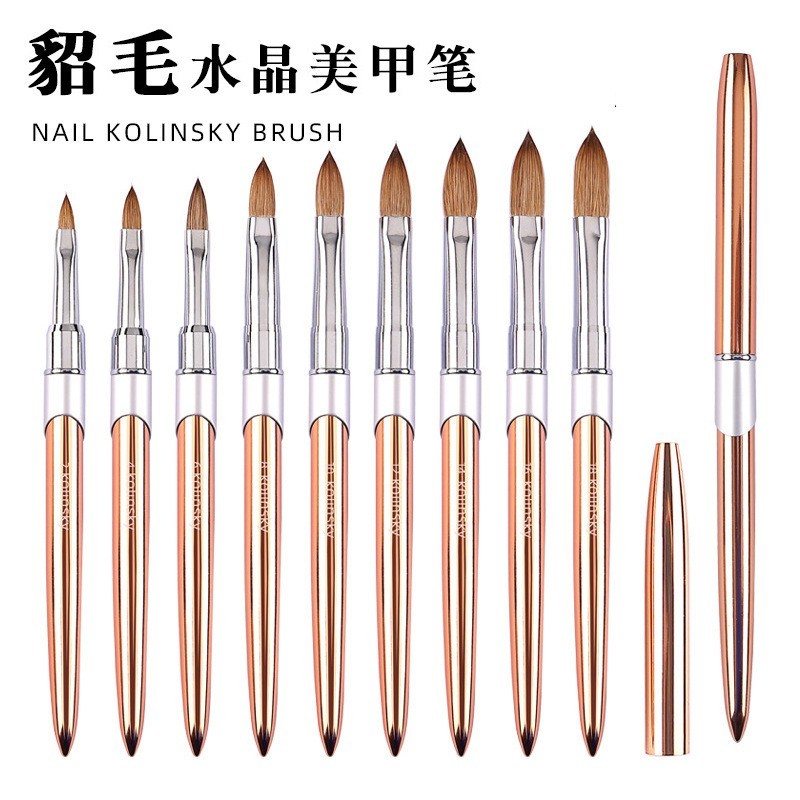 工厂定制貂毛水晶美甲笔 玫瑰金属杆美甲水晶雕花笔Kolinsky笔刷图2