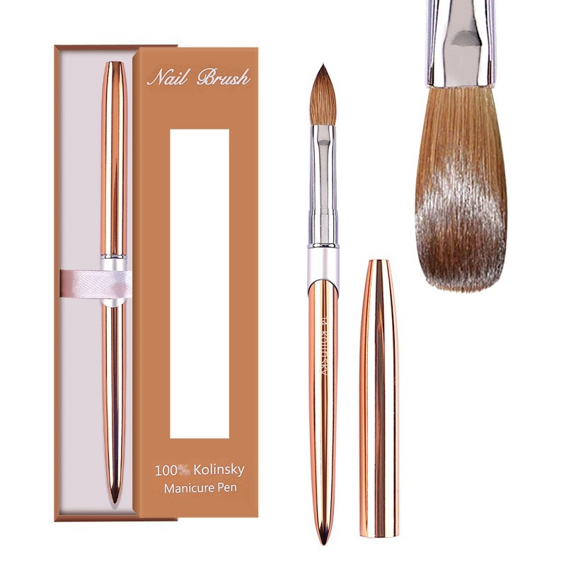 工厂定制貂毛水晶美甲笔 玫瑰金属杆美甲水晶雕花笔Kolinsky笔刷图4