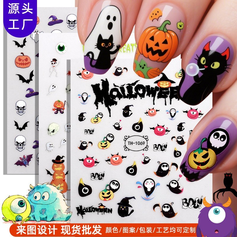 正祥工厂定制万圣节美甲贴纸OEM幽灵骷髅夜光指甲贴ODM万圣伤疤贴图4