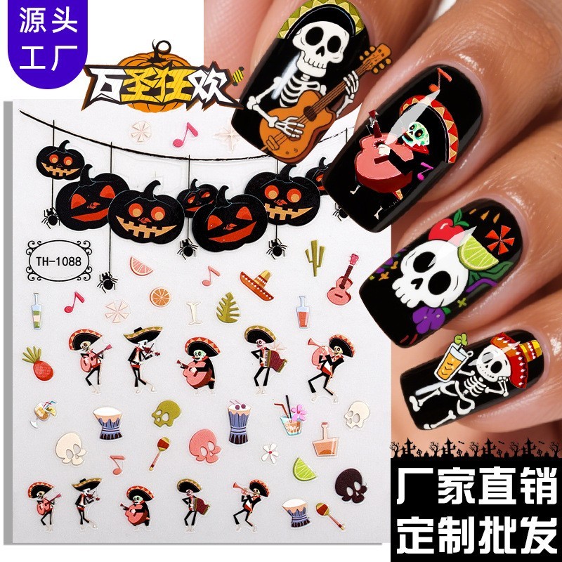 正祥工厂定制万圣节美甲贴纸OEM幽灵骷髅夜光指甲贴ODM万圣伤疤贴图3