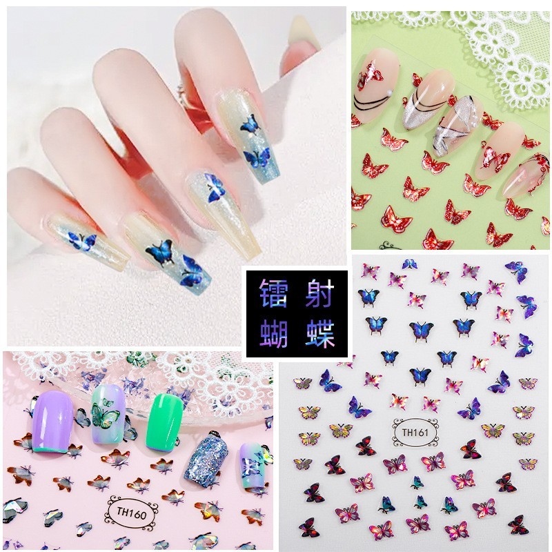 实力工厂定制镭射蝴蝶美甲贴纸INS美甲贴花极光美甲饰品OEM指甲贴图5