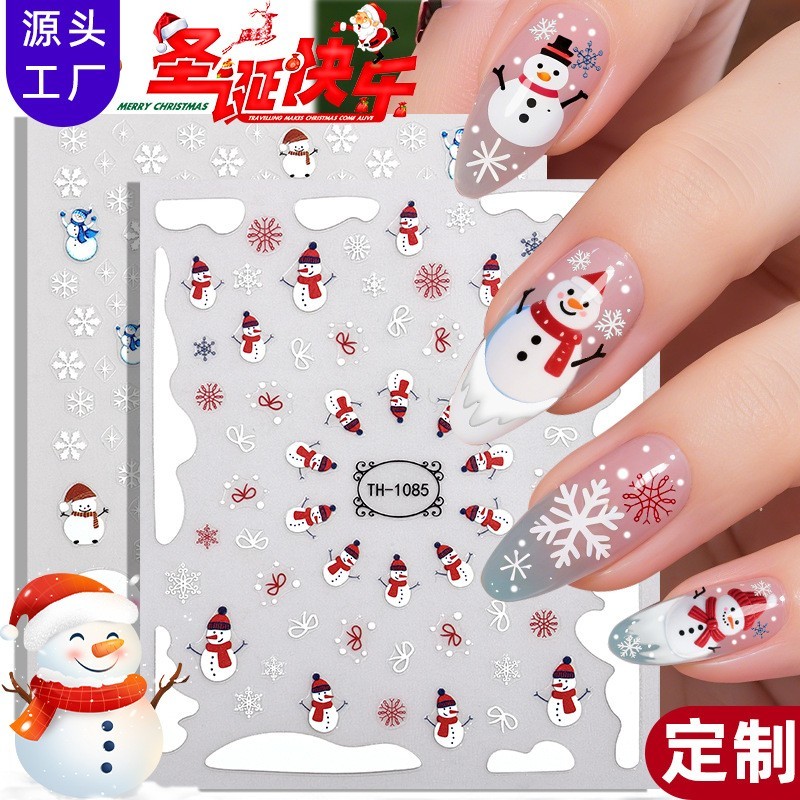 工厂定制圣诞节美甲贴纸OEM指甲贴花雪人雪花圣诞树ODM指甲贴图5
