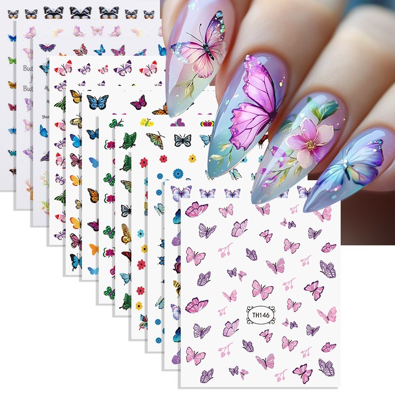 厂定制夏日蝴蝶小清新美甲贴纸DIY花朵可爱网红风指甲贴OEM图2