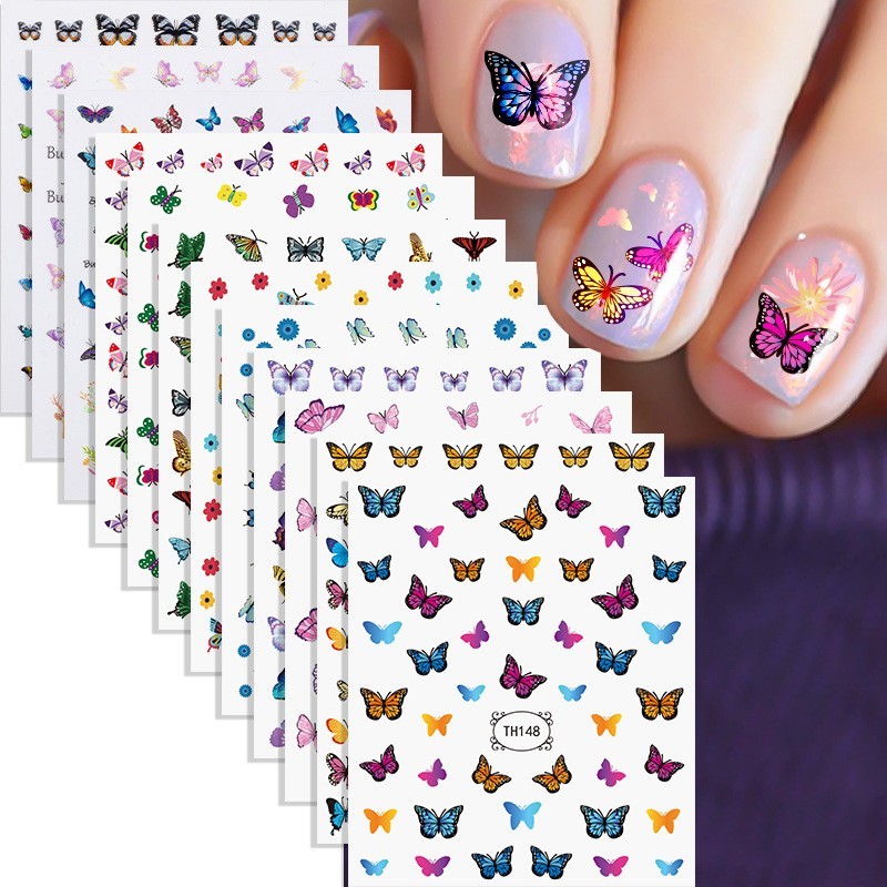 厂定制夏日蝴蝶小清新美甲贴纸DIY花朵可爱网红风指甲贴OEM图3