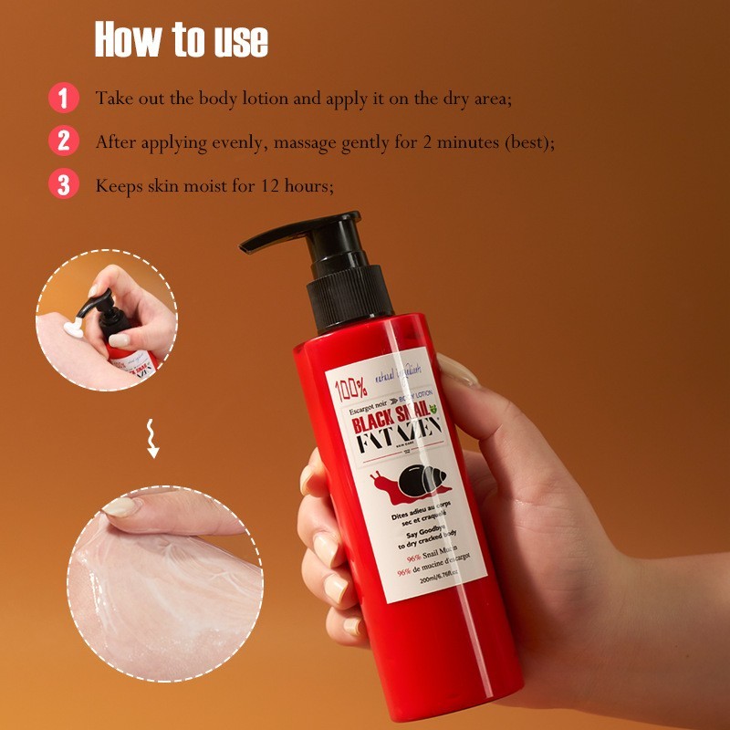 跨境FATAZEN黑蜗牛原液身体乳补水保湿滋润嫩肤防干裂全英文外贸图4