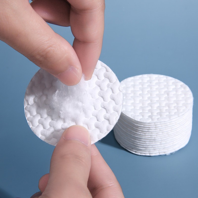 外贸袋装120片Y型压花圆形棉片温和吸水不掉絮湿敷亲肤舒适卸妆棉图2