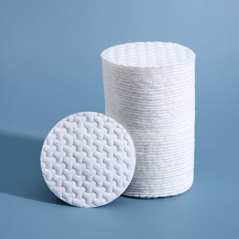 外贸袋装120片Y型压花圆形棉片温和吸水不掉絮湿敷亲肤舒适卸妆棉图4