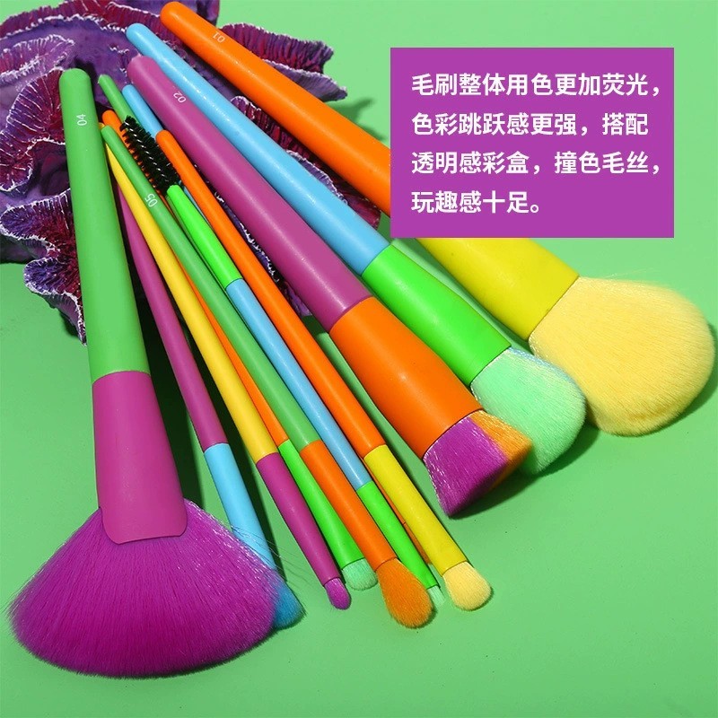跨境新款12支化妆刷全套组高质量糖果色彩色套装厂家图2