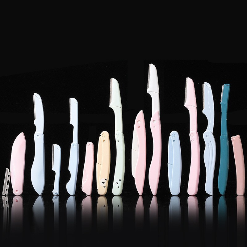 修眉刀定制OEM 中性包装 微距折叠不锈钢细网纹刮眉刀刮毛刀片图5