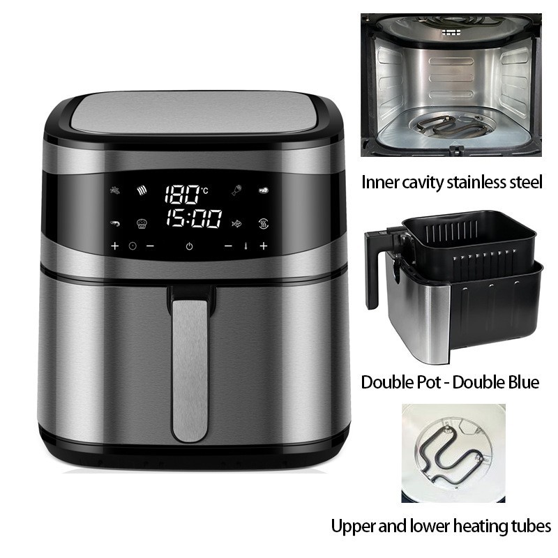 8L新款大容量家用空气炸锅不锈钢多功能智能全自动上下加热电炸锅图2