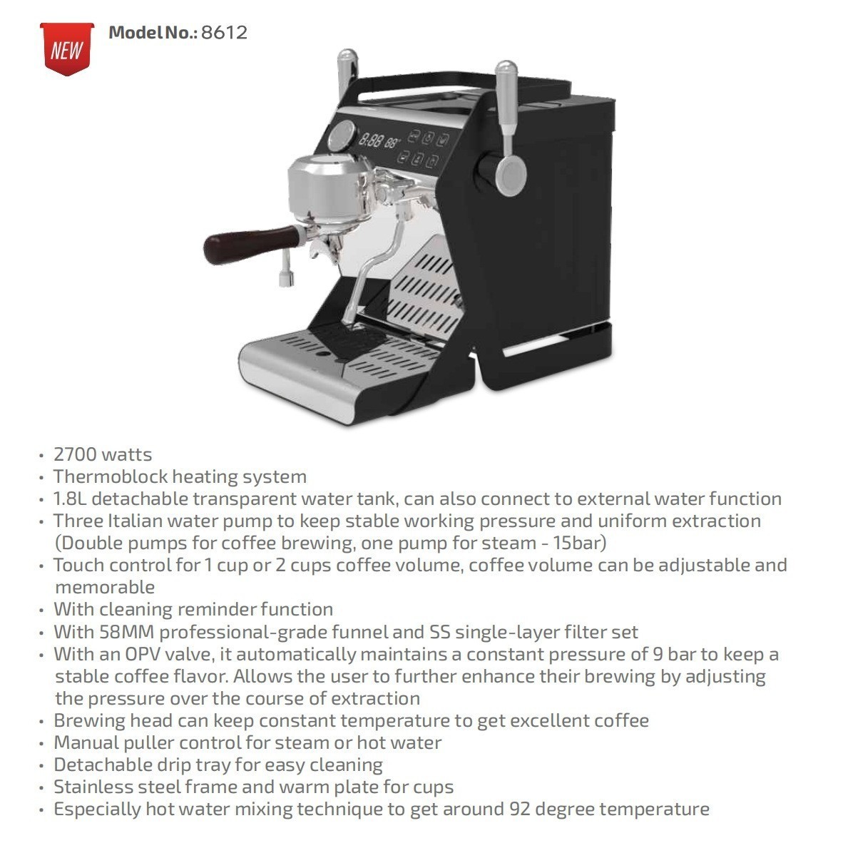 半自动咖啡机家用专业小商用意式浓缩手动蒸汽棒打奶泡 58mm图2
