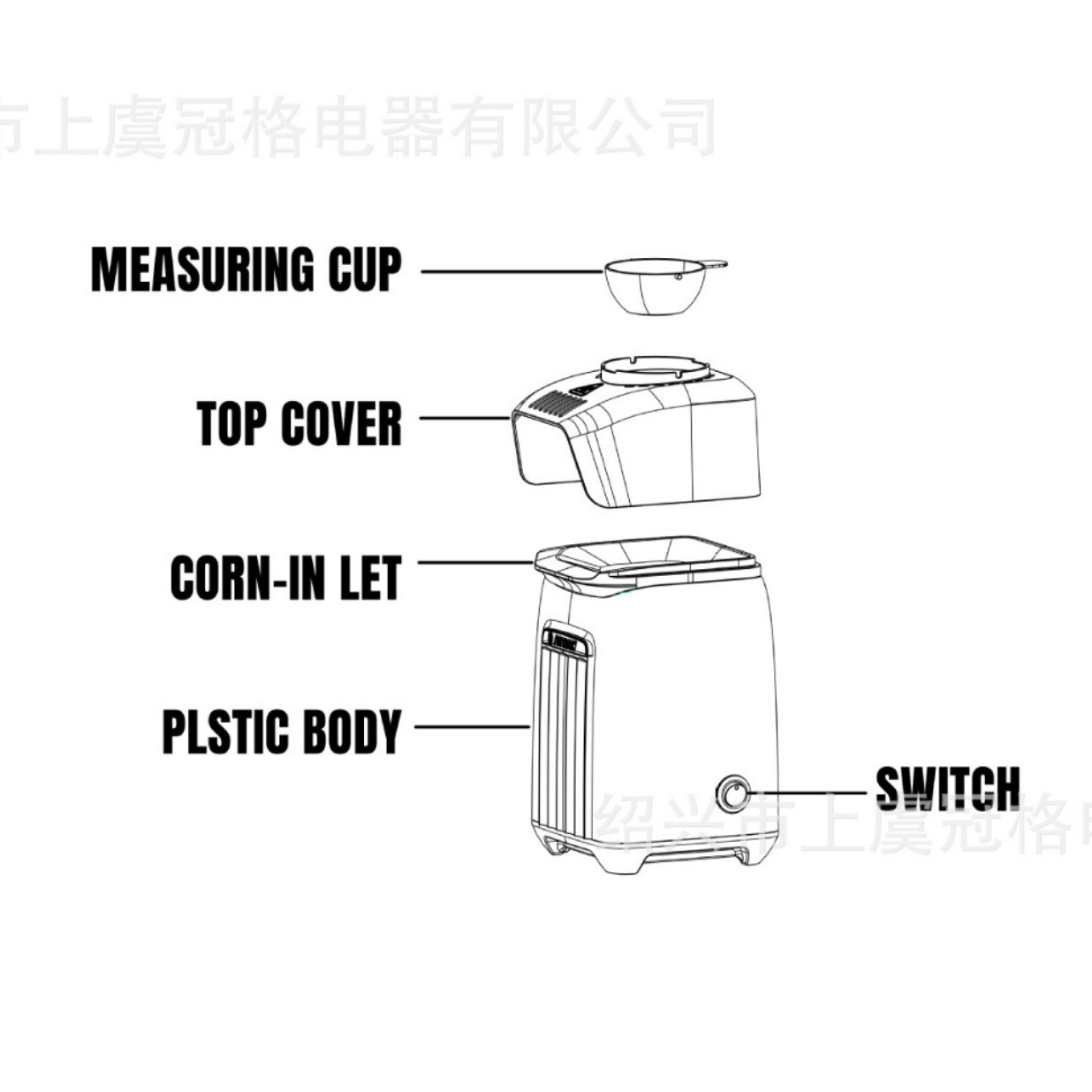 新款1200W 家用热空气式螺旋风 80g玉米容量 爆米花机图3