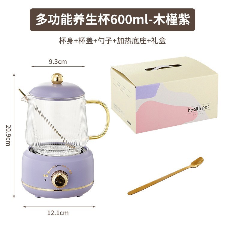 定制600ml高颜值全玻璃花茶壶 迷你多功能家用炖煮一体养生壶图6