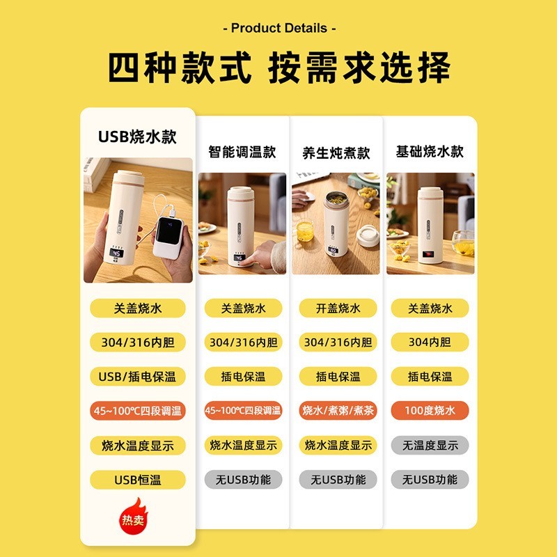 定制便携式烧水壶USB旅行烧水杯小型电热杯恒温热水壶煮水杯图4