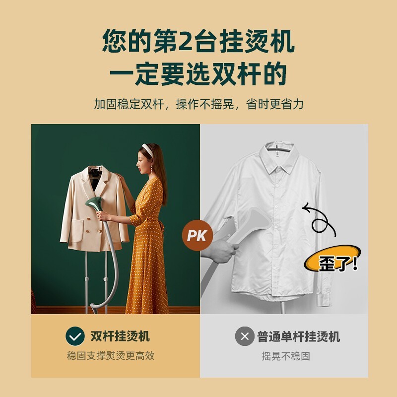 挂烫机家用双杆熨烫机立式大容量熨衣服蒸汽熨斗图4