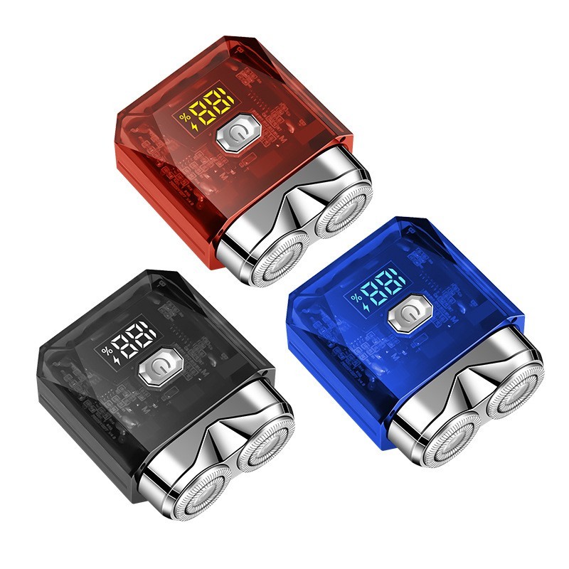 新款双头便携迷你电动剃须刀透明数显刮胡刀男士USB充电车载防水图3