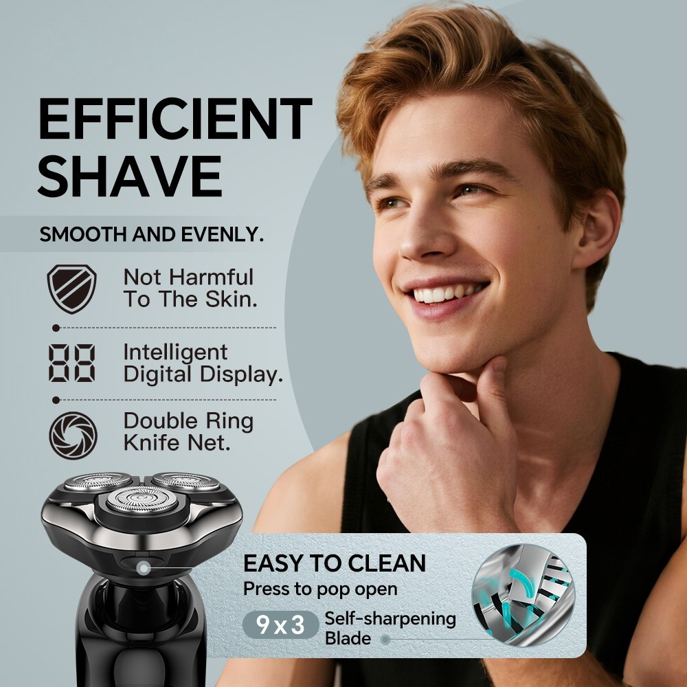 电动剃须刀男士浮动三刀头胡须刀USB充电全身水洗多功能刮胡子刀图5