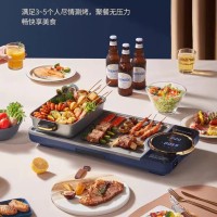 定制电烤盘电火锅涮烤一体锅家用多功能双控液晶屏料理锅贴牌
