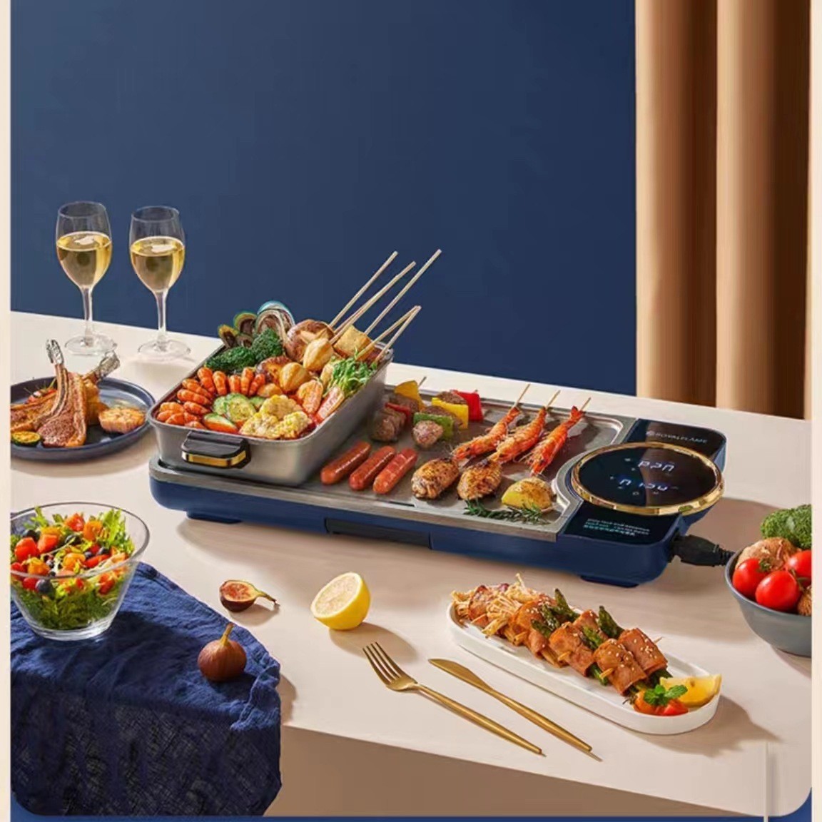 定制电烤盘电火锅涮烤一体锅家用多功能双控液晶屏料理锅贴牌图4