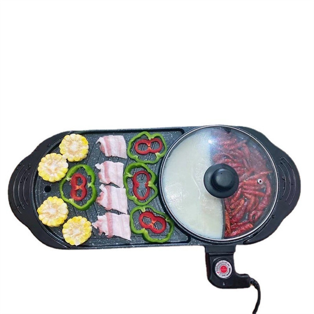 加工定制烤涮一体锅烧烤火锅多种功能涮烤 锅电烤盘家用烤肉锅图2