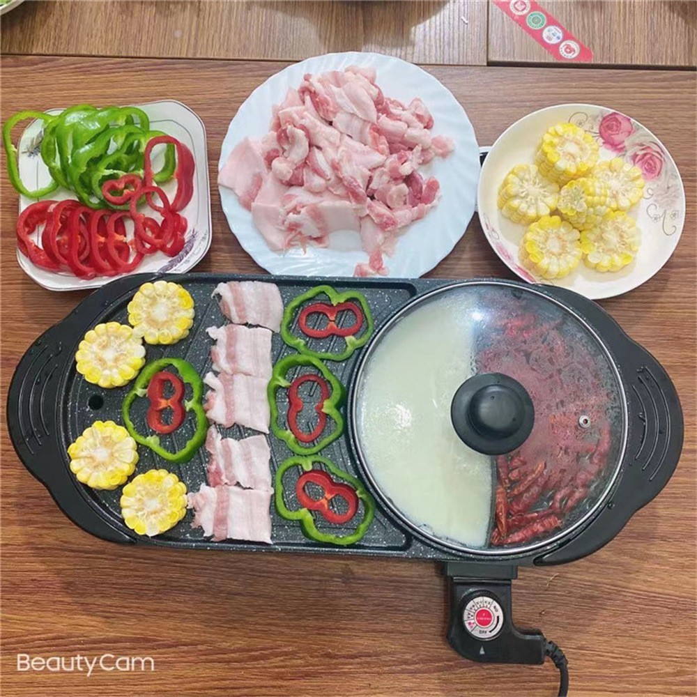 加工定制烤涮一体锅烧烤火锅多种功能涮烤 锅电烤盘家用烤肉锅图3