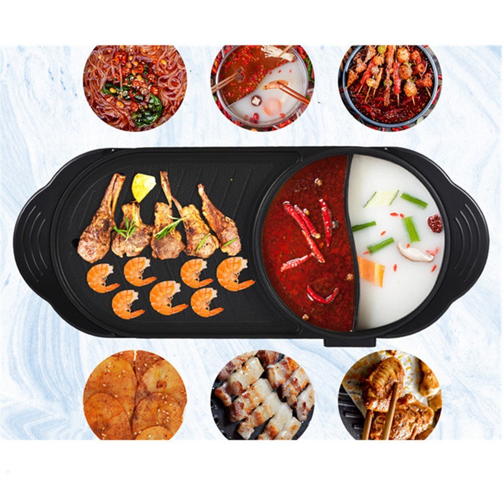 加工定制烤涮一体锅烧烤火锅多种功能涮烤 锅电烤盘家用烤肉锅图4