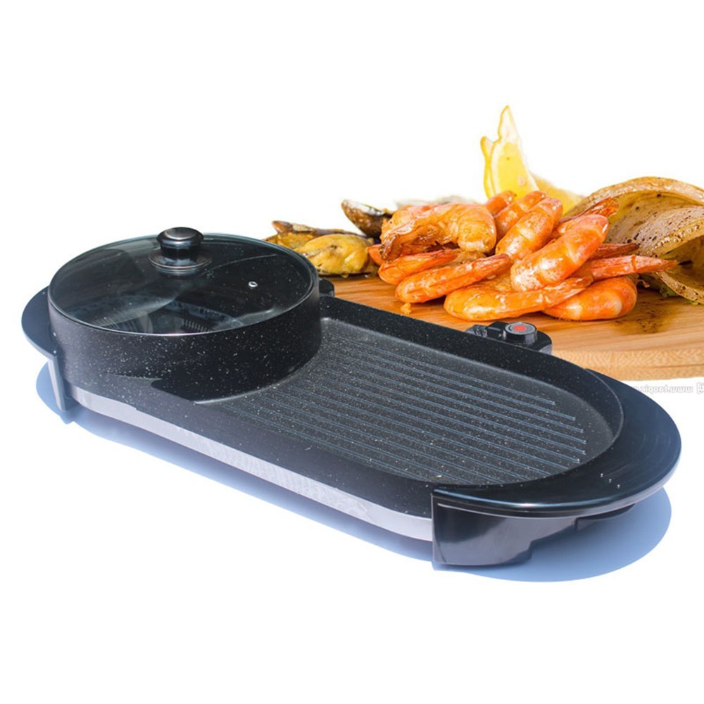 加工定制鸳鸯火锅涮烤一体锅多种功能电烤盘韩式涮烤 锅电烤炉图3