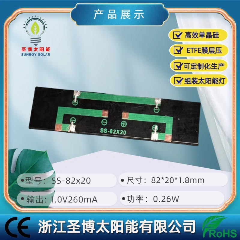 1V单晶82*20mm长条太阳能充电板 太阳能灯具 光伏板太阳能电池板图2