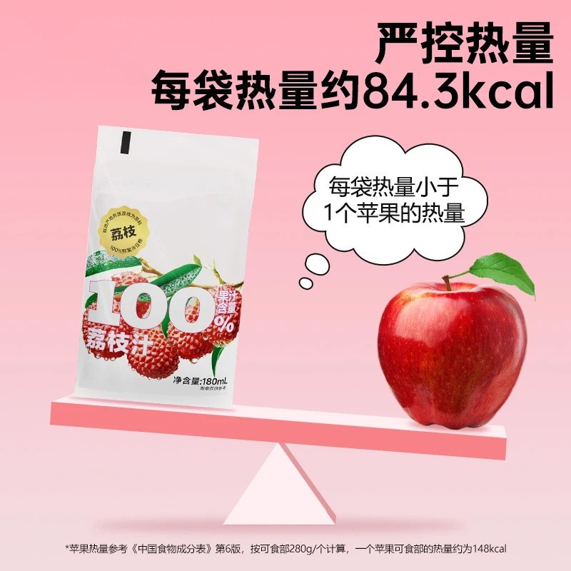 100%荔枝汁营养果汁饮料夏天解渴饮品便携袋180ml*10袋图4