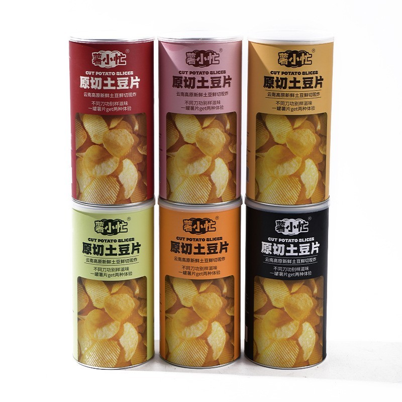 【定制】云南源头工厂薯小忙薯片罐装组合混合多口味装土豆片加工