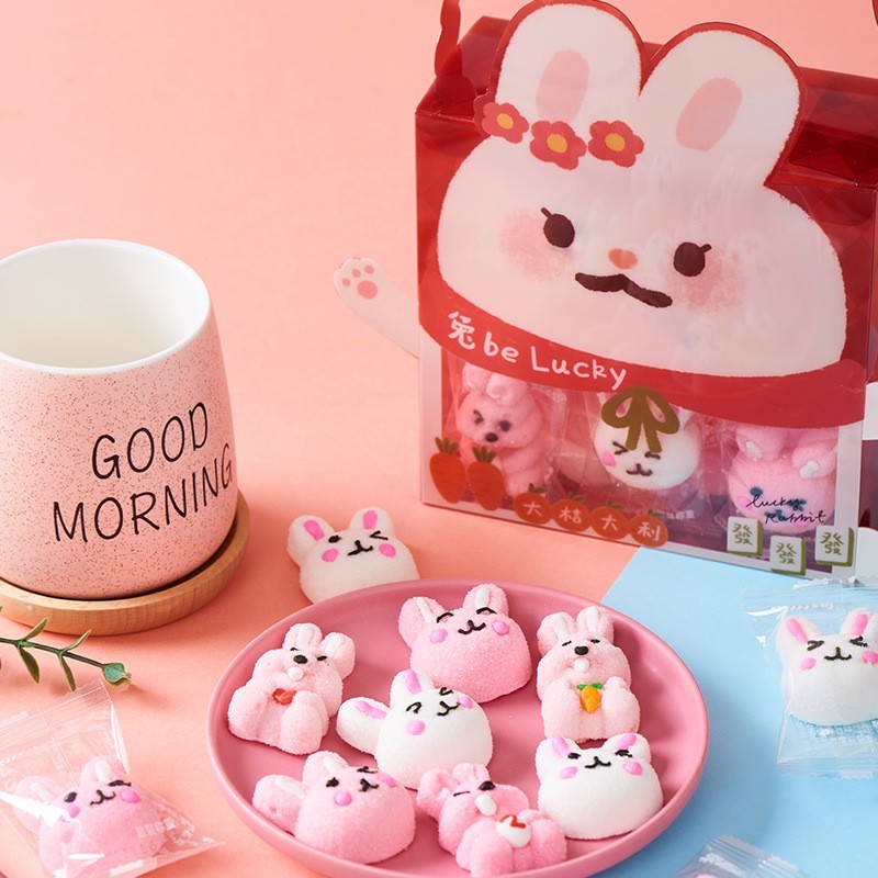 兔年高颜值生肖软糖棉花糖定制卡通动物造型新式软糖手工裱花图3