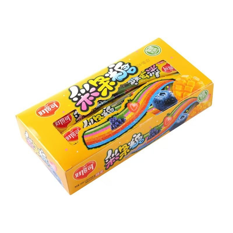 厂家生产长条糖定制礼盒包装彩虹夹心酸条糖橡皮糖软糖五彩长条糖图3
