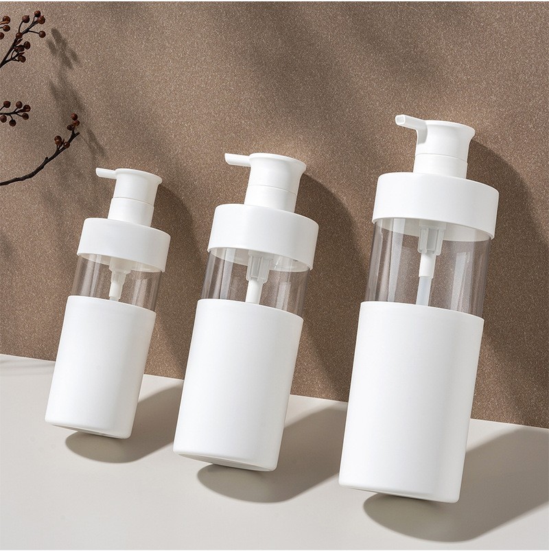 定制300ml500ml拼接镂空洗发水瓶圆柱卡罩按压沐浴露瓶高端洗护瓶图4