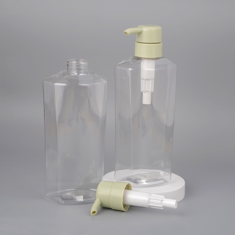 新款500ml六边形发水瓶透明pet按压分装瓶家庭装沐浴露护发素空瓶