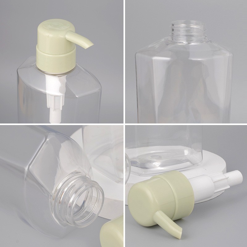 新款500ml六边形发水瓶透明pet按压分装瓶家庭装沐浴露护发素空瓶图2