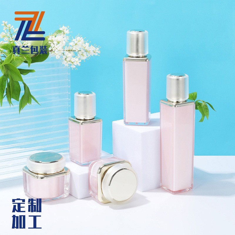 厂家定制多规格亚克力乳液瓶方形肩套面霜盒塑料30-120ml膏霜瓶图2