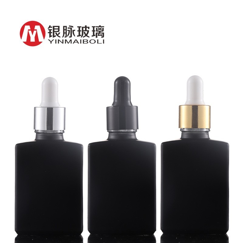 30ml哑黑扁方瓶 磨砂黑色扁方形精油瓶 透明磨砂滴管瓶图2