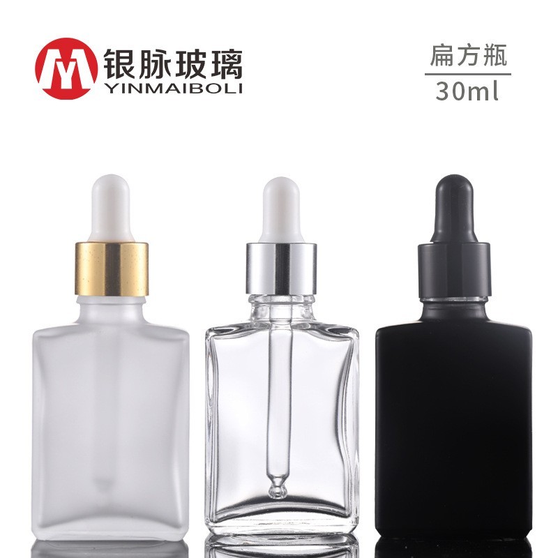 30ml哑黑扁方瓶 磨砂黑色扁方形精油瓶 透明磨砂滴管瓶图4