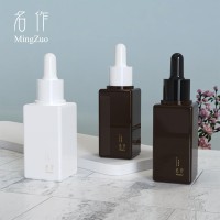 50g60g茶色方形厚底精华液精油瓶分装黑色胶头塑料四方原液滴管瓶